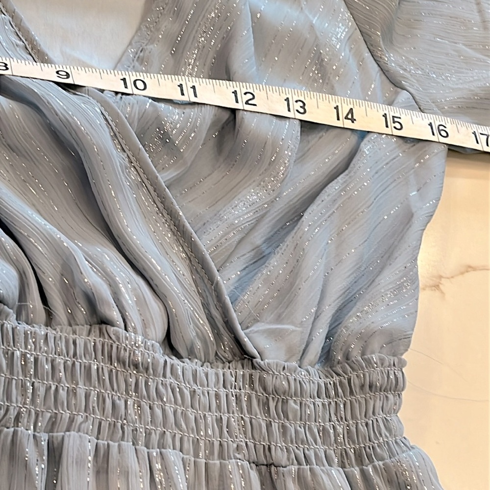 Altar’d State XS Blue Long Sleeve Dress with Silver thread throughout. Like New - Picture 8 of 16